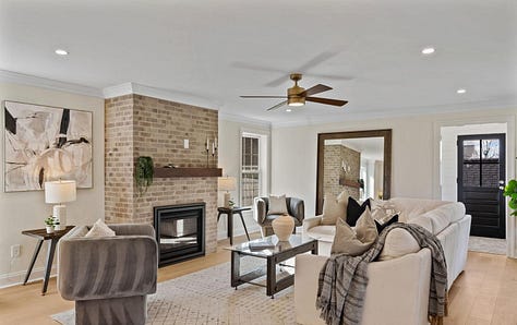 Dining room, family room and kitchen