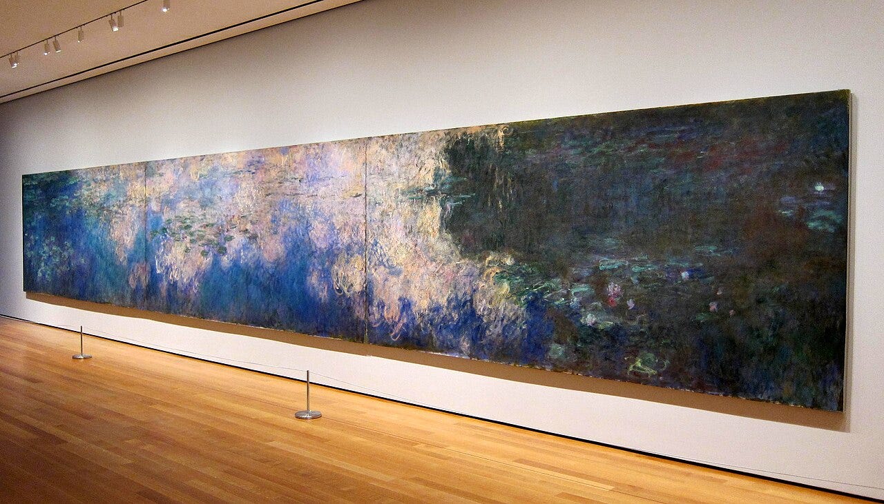 One of Monet's Water Lilies paintings, lily pads floating on the surface of his Giverny pond One of Monet's Water Lilies paintings, lily pads floating on the surface of his Giverny pond