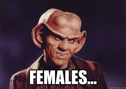 Beth Beinke 💙 on Twitter: "Your quarterly reminder that unless you are a  Ferengi from Star Trek, the word "female(s)" is an adjective, not a noun. " Women" is the noun you're looking
