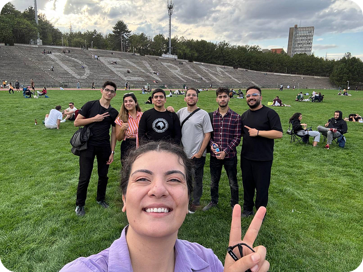 Top view of Turkey at night, selfie of our team that visited METU, Devrim at METU, and the Nobel Prize that Aziz Sancar gifted to Anitkabir