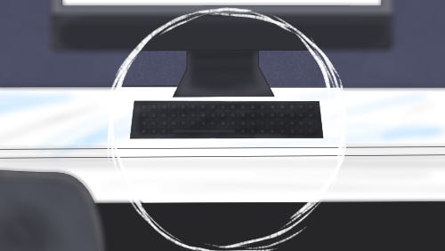 Image of an office desk seen through frosted glass, in the Gateway Experience, Focus 10