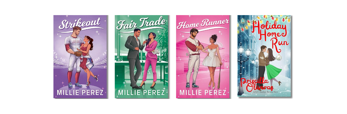 Caribbean baseball romance novels. Strikeout, Fair Trade, and Home Runner by Dominican-Puerto Rican author Millie Perez, plus Holiday Home Run by Puerto Rican author Priscilla Oliveras. Caribbean baseball romance novels. Strikeout, Fair Trade, and Home Runner by Dominican-Puerto Rican author Millie Perez, plus Holiday Home Run by Puerto Rican author Priscilla Oliveras.