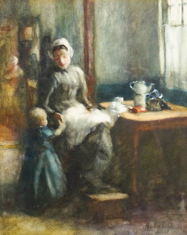'Moeder met kind' - Aquarel: Albert Neuhuys