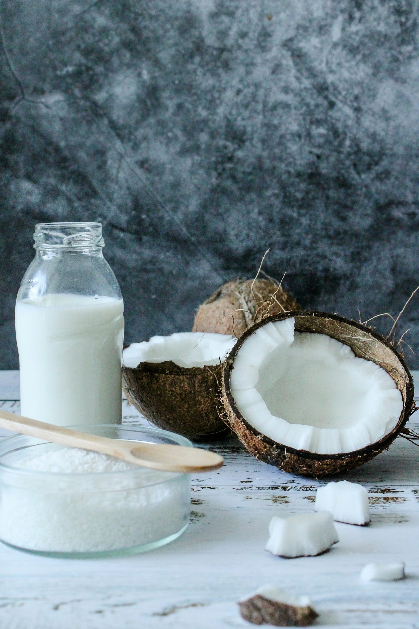 Raw coconut products, coconut flakes and coconut milk Raw coconut products, coconut flakes and coconut milk