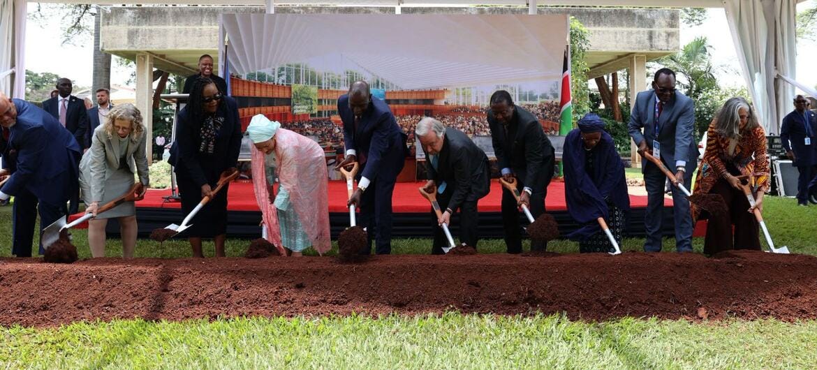 UN officials break ground at a ceremony for new UN facilities in Nairobi. UN officials break ground at a ceremony for new UN facilities in Nairobi.