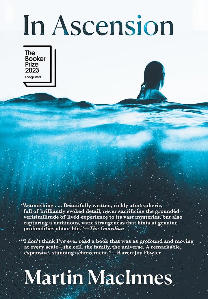 Book covers of In Ascension by Martin MacInnes, Toward Eternity by Anton Hur, The Hole by Hiroko Oyamada, Breasts and Eggs by Mieko Kawakami, and Counterweight by Djuna