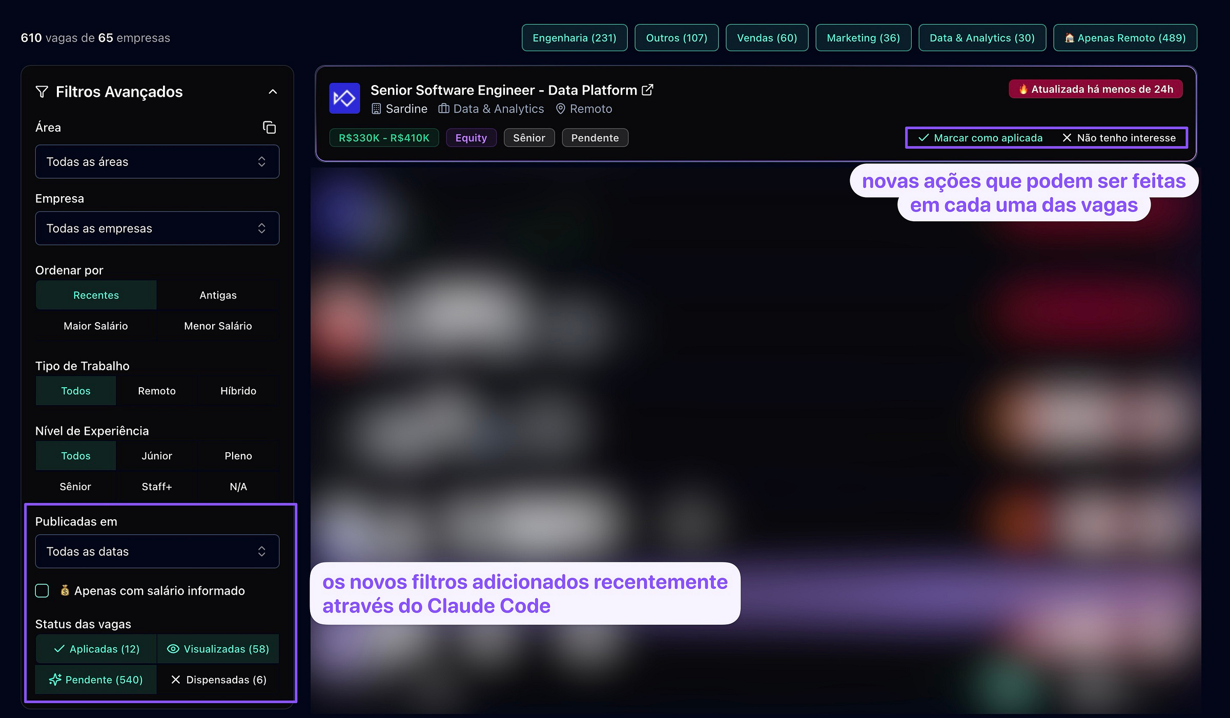 Novos filtros e ações adicionados pelo Claude Code recentemente. Novos filtros e ações adicionados pelo Claude Code recentemente.