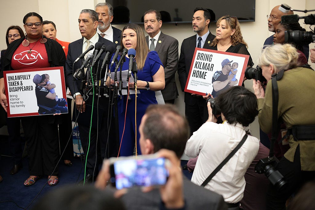 Jennifer Vasquez Sura, wife of disapperared Maryland resident Kilmar Abrego Garcia, speaks on behalf of her husband