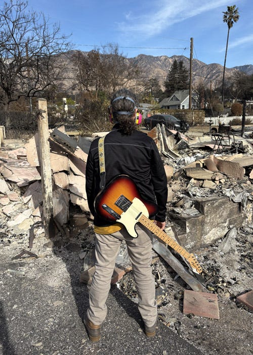 brandon jay - fire victim musician altadena looking at all that remains