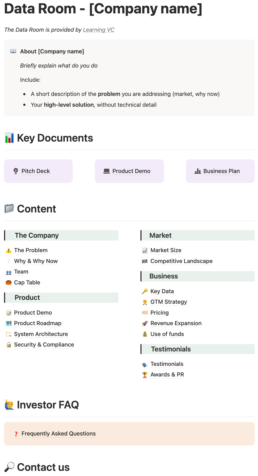 Data Room Worksheet The Perfect Startup Data Room: Template, Structure & Best Practices