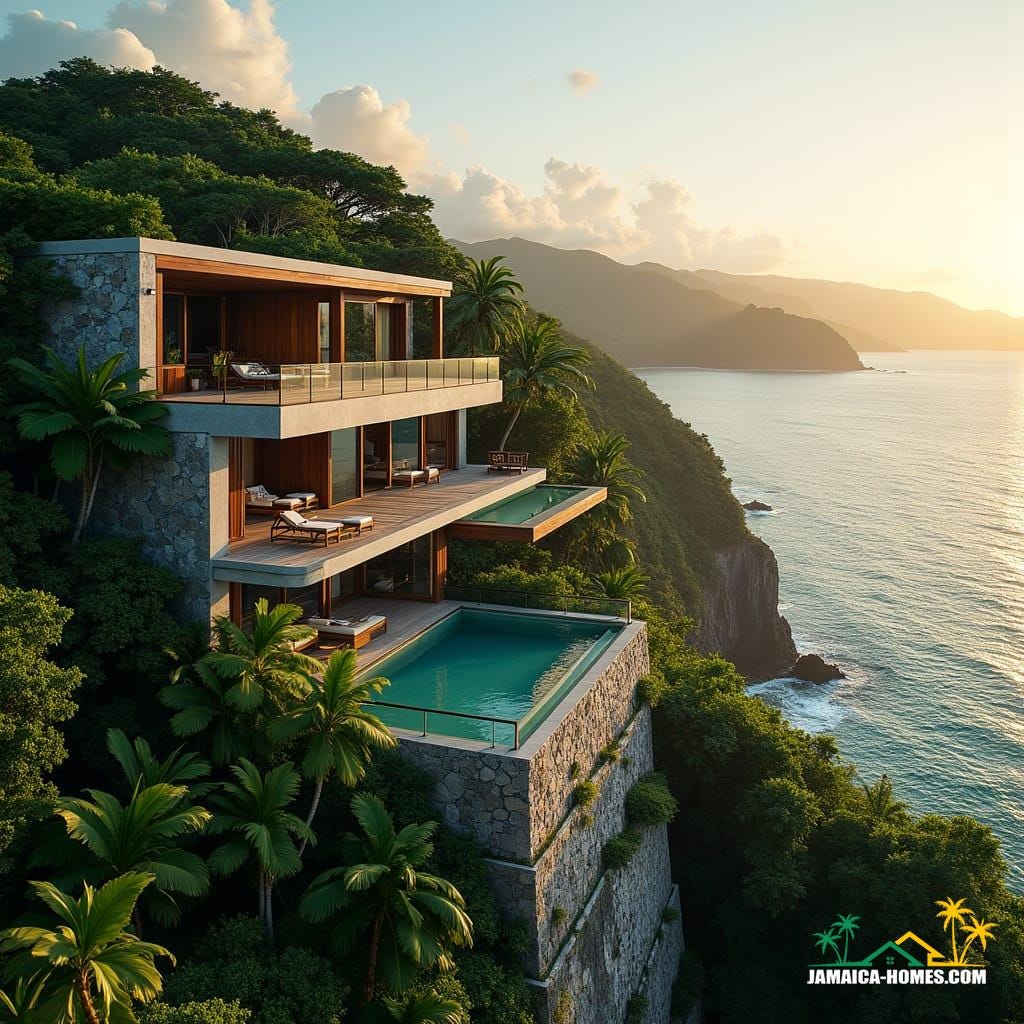Design of a luxury hillside villa overlooking the blue waters of Port Antonio, Jamaica.