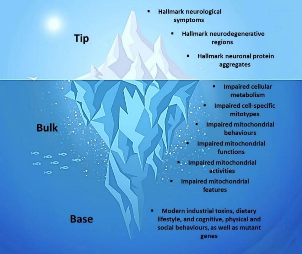 The metabolic iceberg view of neurodegenerative disorders. The metabolic iceberg view of neurodegenerative disorders.