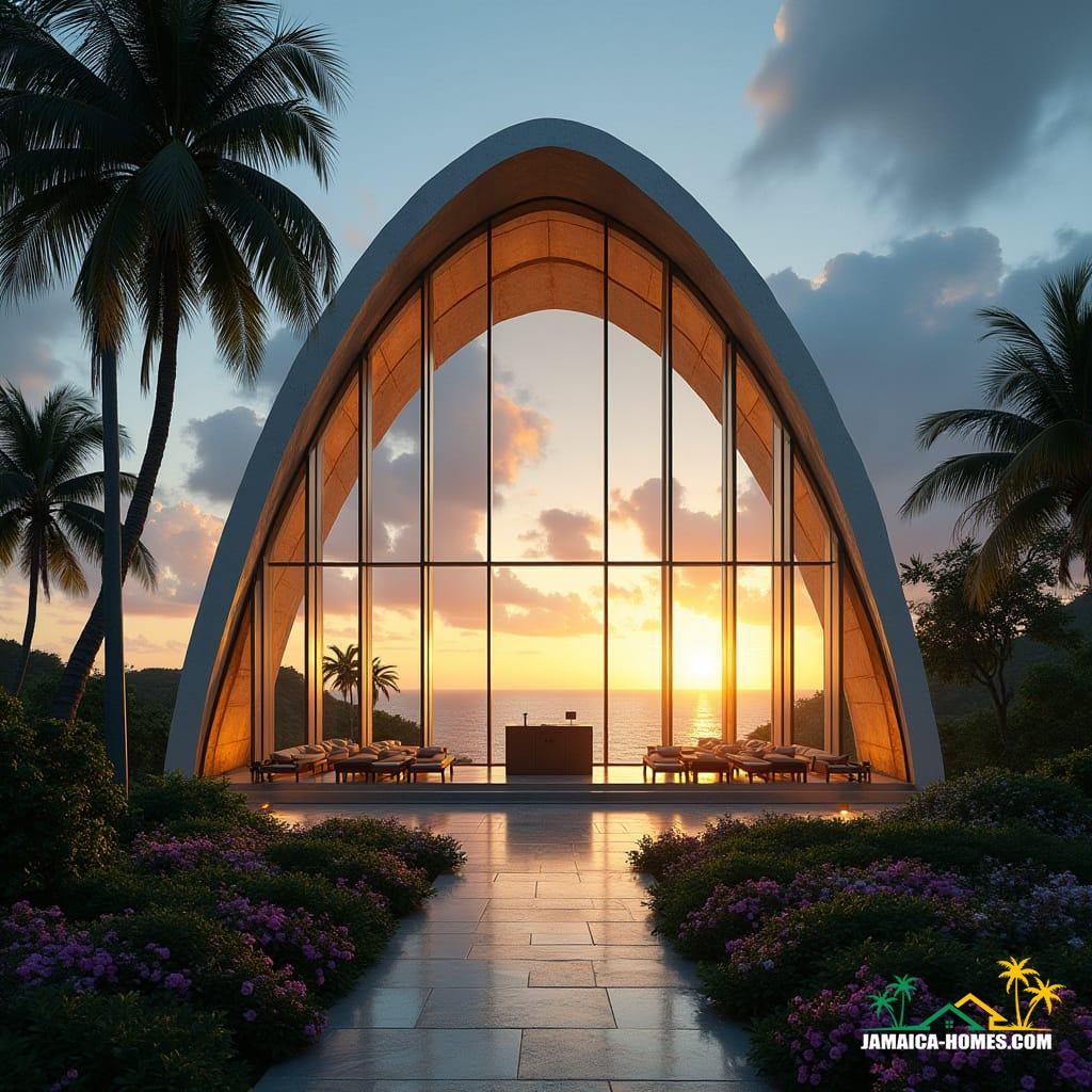 A spectacular glass-walled chapel in Negril, perched above the cliffs