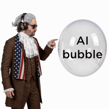 a man in a suit points at a bubble that says ai bubble a man in a suit points at a bubble that says ai bubble