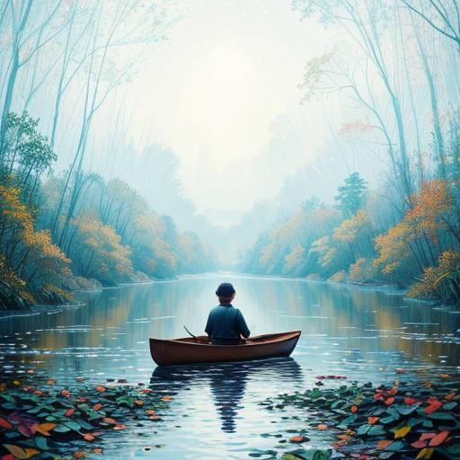 boy in a canoe floating down a river