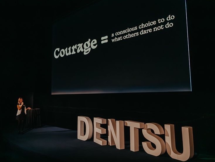 May be an image of screen, poster and text that says 'choice to Äo a conscious whatothers others dare not do what Courage DENTSU' May be an image of screen, poster and text that says 'choice to Äo a conscious whatothers others dare not do what Courage DENTSU'