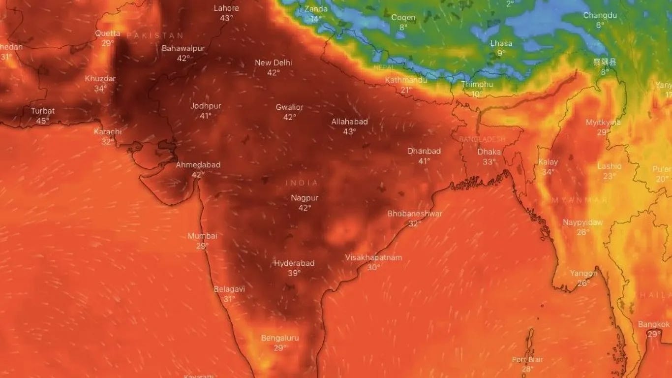 Graphic of life-threatening heat blanketing the entire nation of India Graphic of life-threatening heat blanketing the entire nation of India