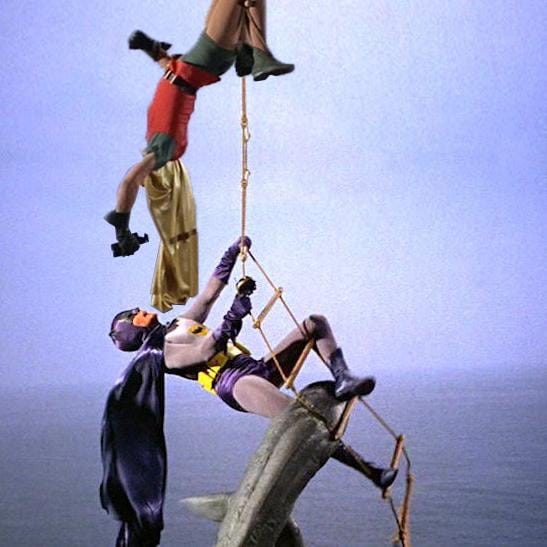 Sometimes you need a good "Holy Shark Repellent Batman" image when making  bat spray jokes. Most images have batman and robin but not the shark or  batman and just the shark. So