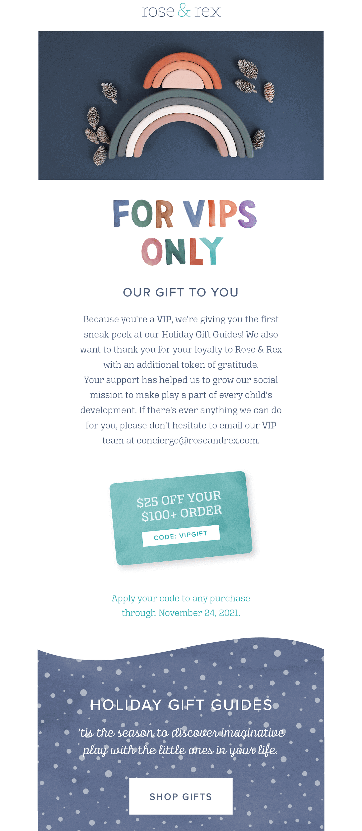 A real VIP loyalty email from Rose and Rex sent ahead of Black Friday, highlighting exclusive early access for loyalty members