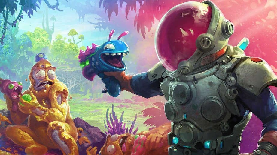 The protagonist from High on Life holding a talking alien gun with a mouth The protagonist from High on Life holding a talking alien gun with a mouth