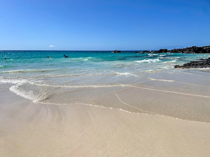 white sand beach and historical site on the Big Island