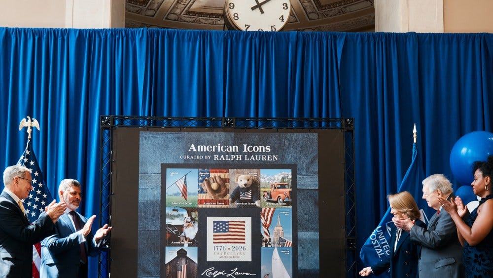 The unveiling of the American Icons pane at the James A. Farley post office.
