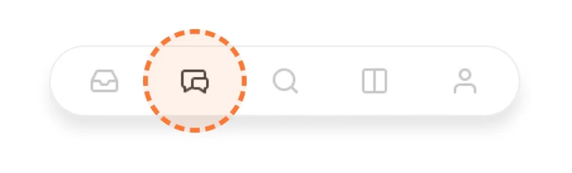 Screenshot of the Subsack app with two speach bubbles circled in a dashed orange