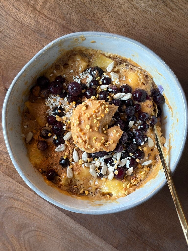 Single-serve blueberry protein pancake 