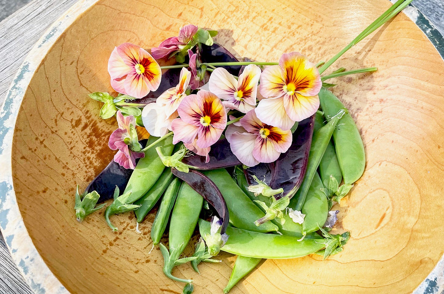 Peas and pansies, Susie Middleton, Cook the Vineyard