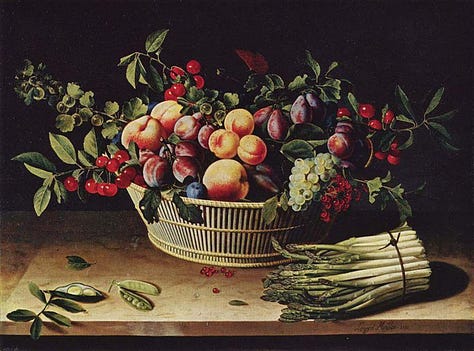 Image credits from top-right clockwise: "Still Life with Skull" by Paul Cezanne (1898), āStill Life with a Basket of Fruit and a Bunch of Asparagus" by Louisse Moillon (1630), āStill Life with Fruits in Porcelainā by Jacob van Es (1630), āStill Life with a Pewter Jug and Pink Statuette by Henri Matisse (1910), āThe Basket of Applesā by Paul Cezanne (1895), Vanitas Still Life by Dutch artist Pieter Claesz (1630s)