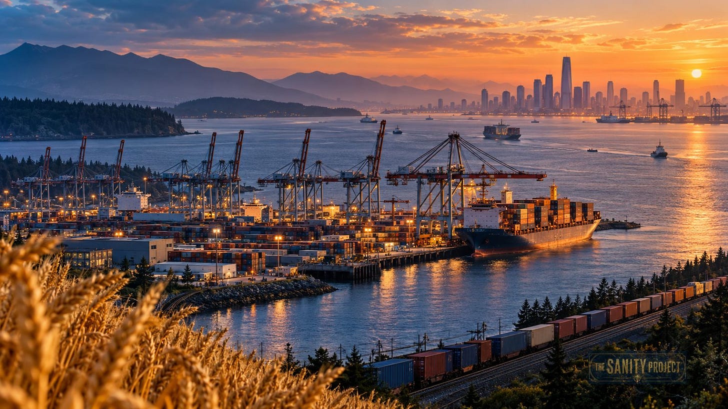 Canadian Pacific port with a cargo ship, freight train and wheat, illustrating Canada–Vietnam trade diversification. Canadian Pacific port with a cargo ship, freight train and wheat, illustrating Canada–Vietnam trade diversification.
