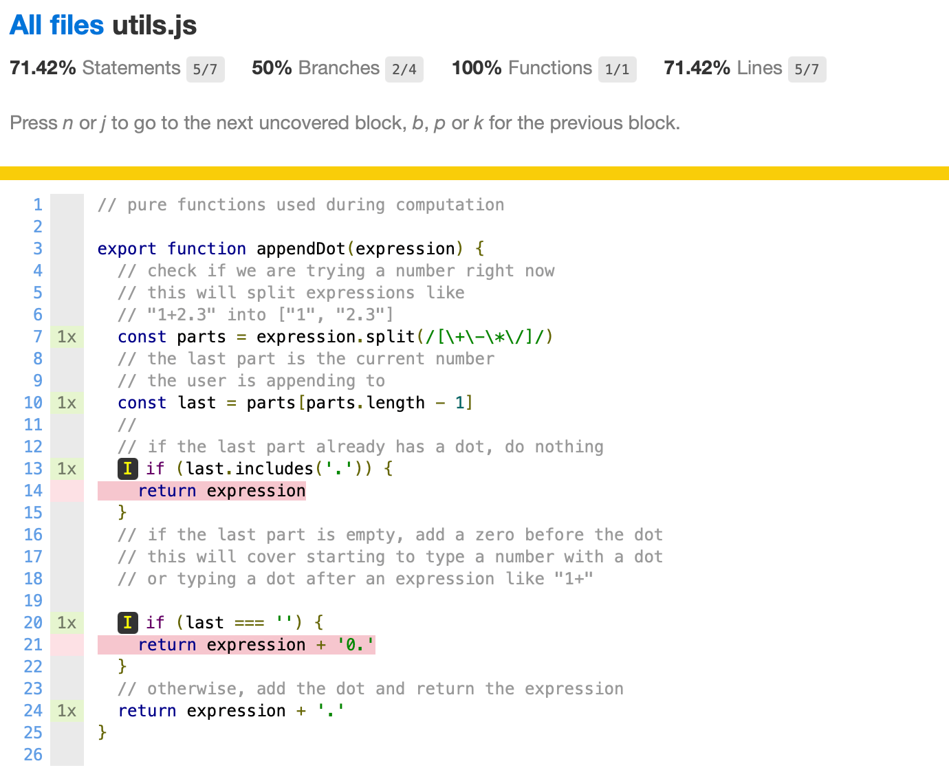 code coverage report for a single JS file code coverage report for a single JS file