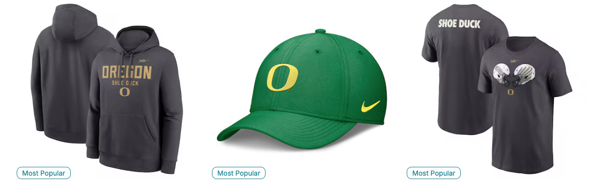 Oregon Ducks apparel and gear for college football fans, featuring the "Shoe Duck" hoodie, green Nike cap, and exclusive Shoe Duck helmet T-shirt. Shop deals on seats, best-selling University of Oregon merchandise to boost your game-day excitement, premium content subscriptions, and get exclusive member offers at www.Ducks4.Life