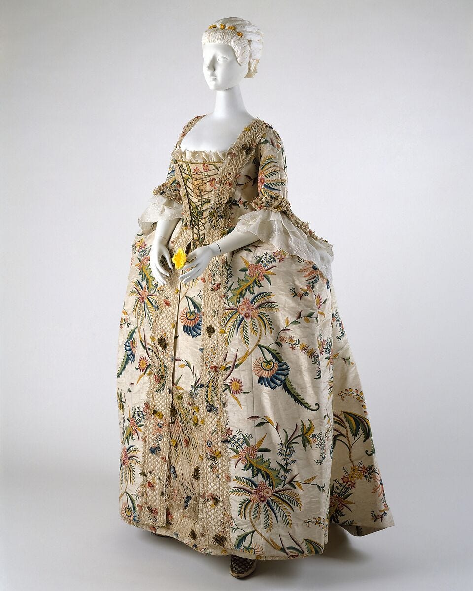 Robe à la française, silk, pigment, linen, British
