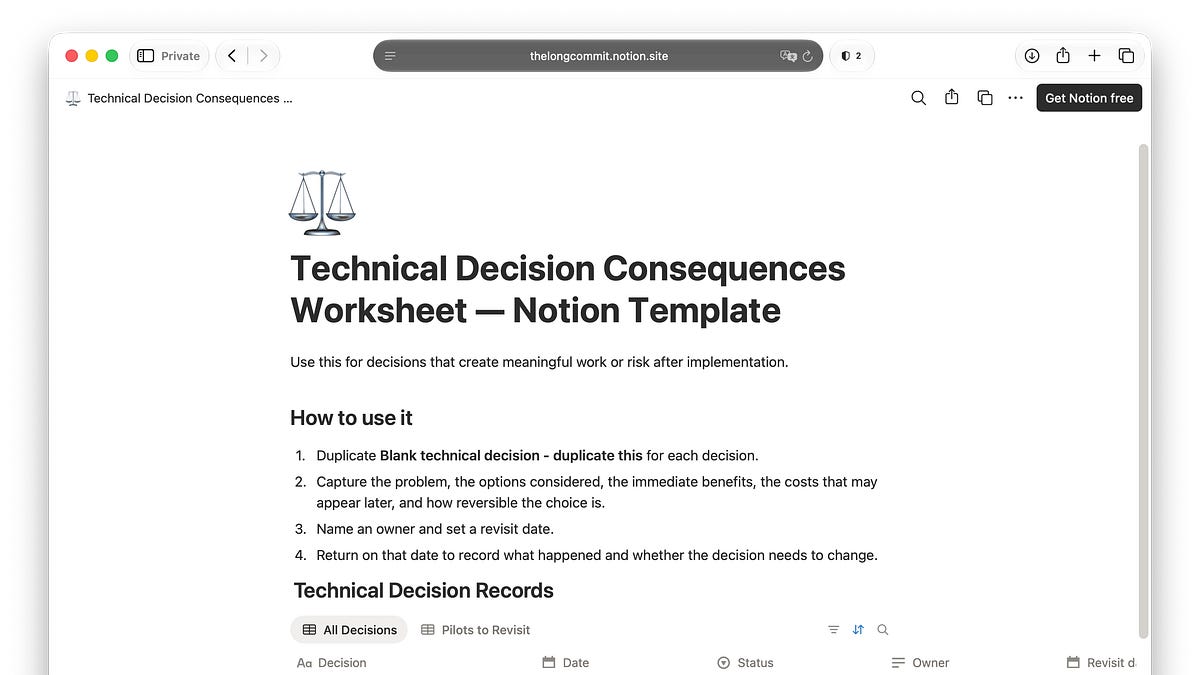 Technical Decision Consequences Worksheet