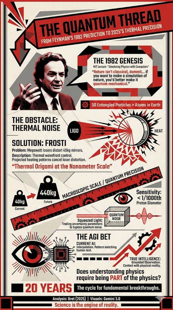 From Feynman’s Thought Experiment to LIGO’s Thermal Precision: The Quantum Thread Connecting Our Deepest Views of Reality