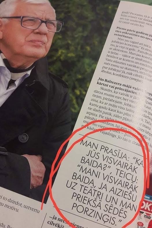 May be an image of magazine, newspaper and text that says 'Hadi? Protams tairs taisit nezin dazad ko. vien Pirms paris gadiem agad nu. jubilejas raktieriem vini sakot teica Pats jau pas kaut mer par abolus konfektes la, nák cilveki Jus Baltezera májă priecäiatice vairs: (smejas) kaut kărtni därza Skaidrs, vai Ka uram, opj nav bet Jebkur vien zina, katru ka pielabojam. tie darbi kaut gadu maju visu laiku atputa. Pietădac zäles plaus patik, pilnib plist kada vien oedzos, ajadzigs palu MAN PRASIJA: draus čjuir JUS BAIDA?" VISVAIRÄK "KA "ANI UZ BAIDA, JA VISVAIRAK TEICU: PRIEKŠÃ TEATRI UN AIZIEŠU ...ja SẼDES MAN OK cilvekiz nec. to gu motivu. dzirdot, uzvertu'