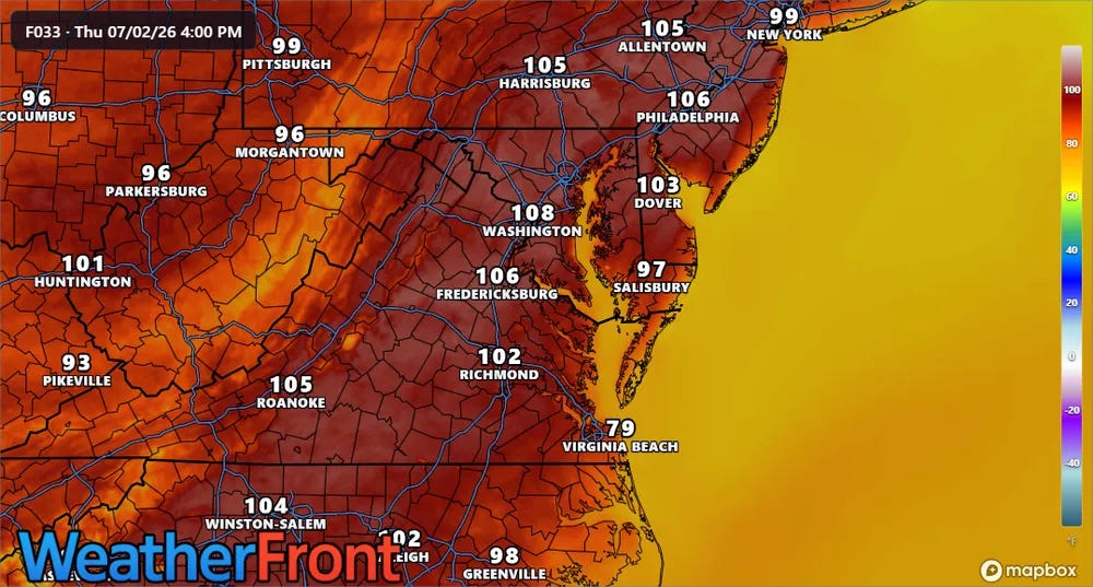 1200 UTC HRRR model forecast of ambient air temperatures at 4 pm Thu