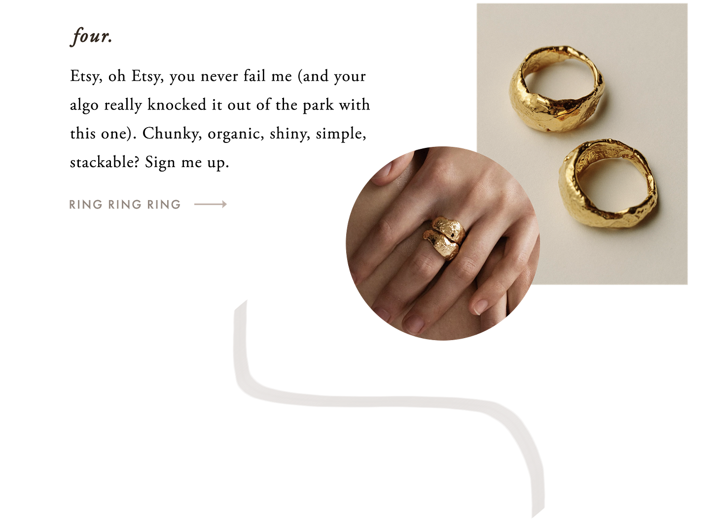 Four - chunky organic shaped gold vermeil rings
