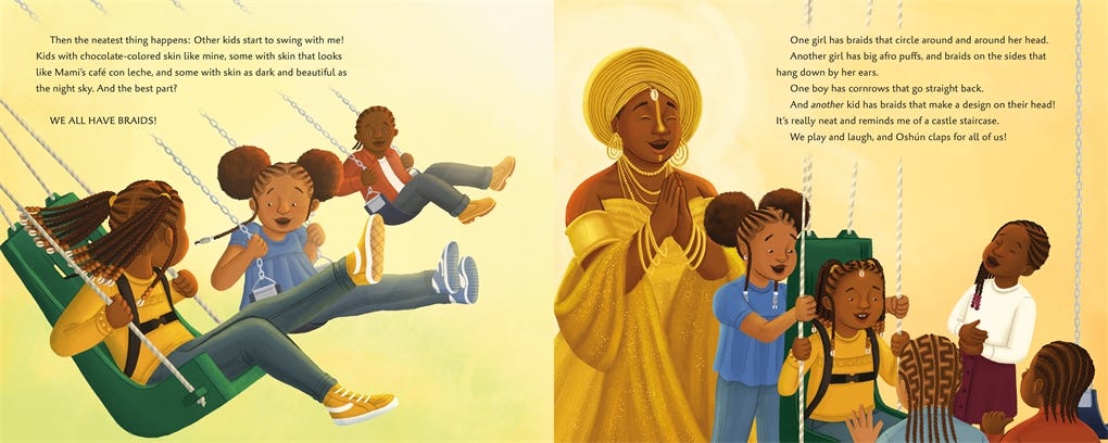 Interior book image for Oshún and Me: A Story of Love and Braids