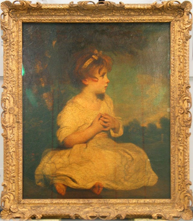 A young girl in a white dress sits in a landscape with her hands folded, gazing softly out A young girl in a white dress sits in a landscape with her hands folded, gazing softly out