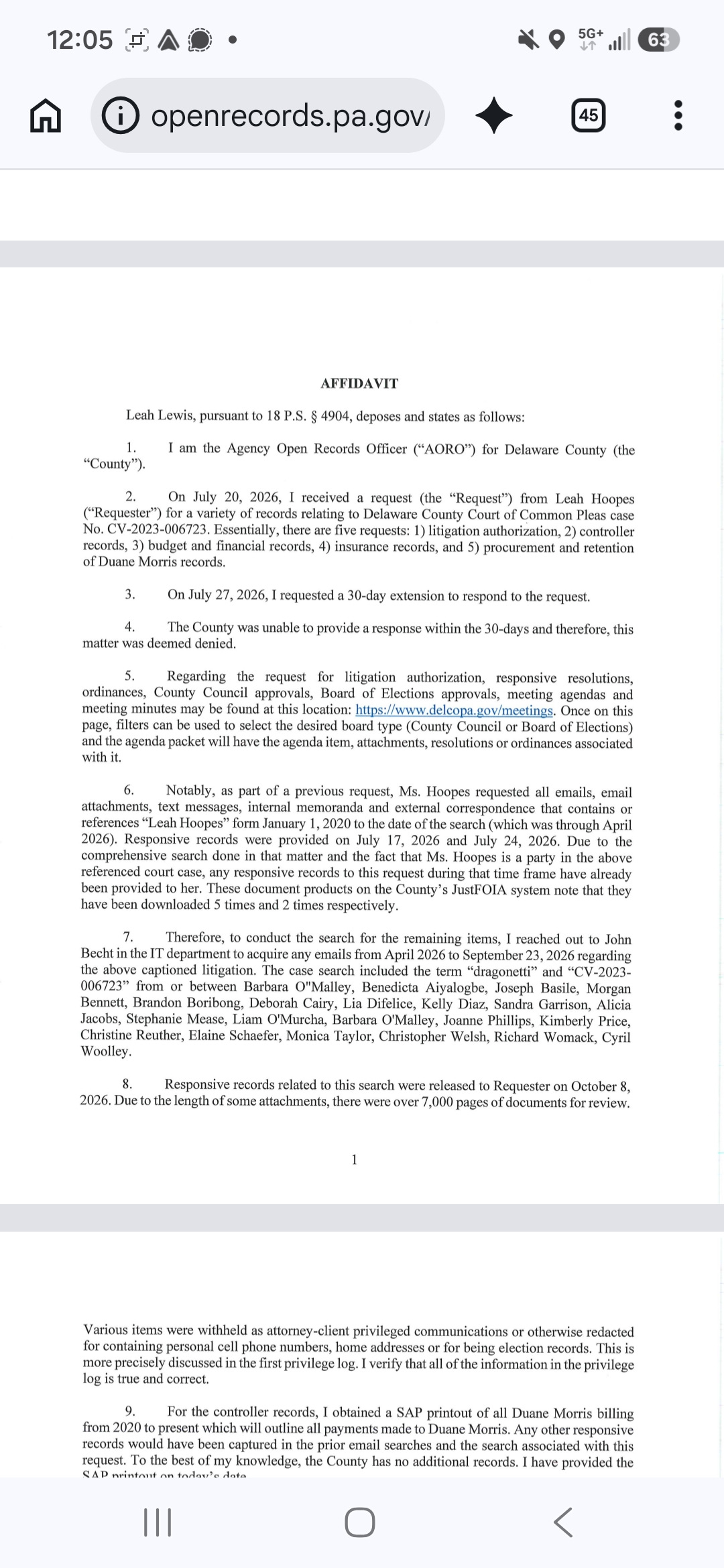 DELAWARE COUNTY SPENT MILLIONS ON OUTSIDE LAWYERS. I ASKED FOR THE FINANCIAL OVERSIGHT RECORDS. WHERE ARE THEY?