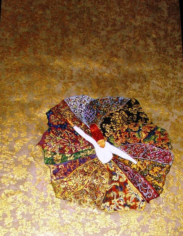 This may contain: a clock that is sitting on the ground with gold foiling around it's edges