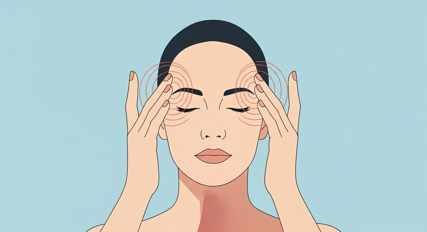 Hands massaging temples for jaw tension relief