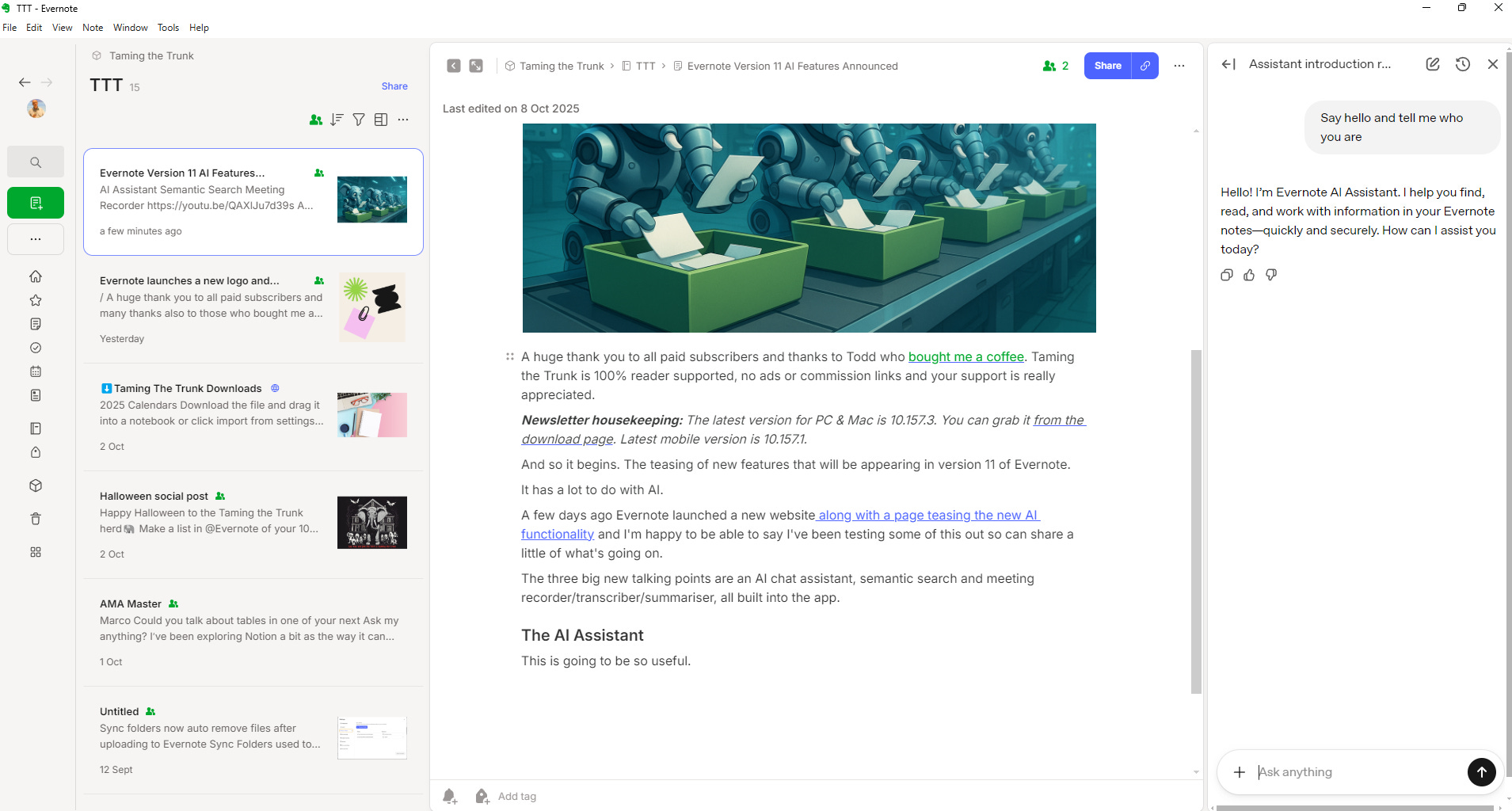 First look at Evernote AI Assistant and Semantic Search