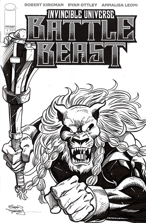 Examples of black and white and color commissions/sketches on comic book sketch covers. 