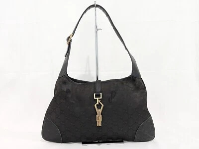 Gucci Jackie Leather GG Canvas Black Shoulder Hand Bag 001 4057 002113 Authentic - Picture 1 of 19