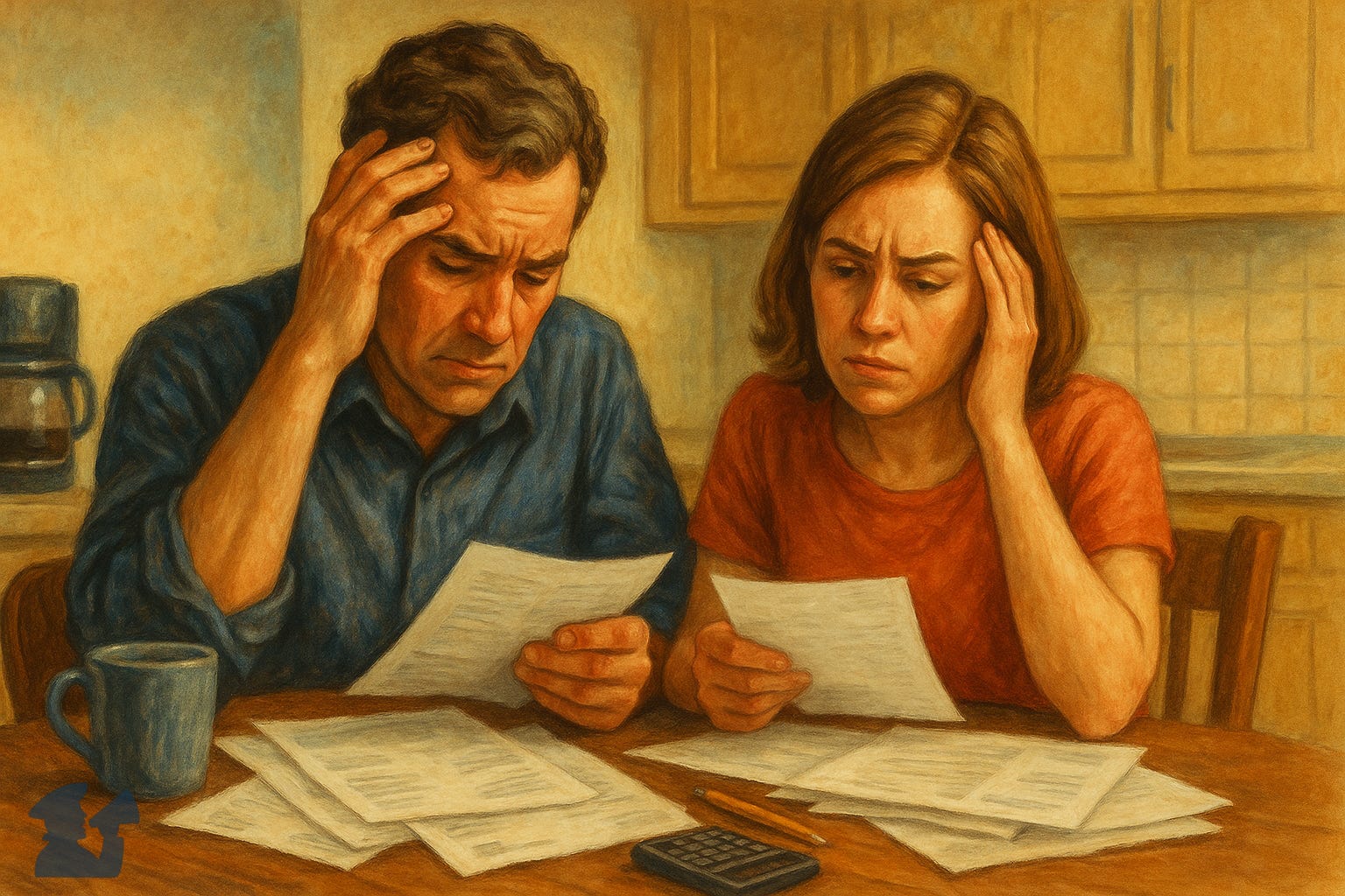 Illustration of a couple stressing out over bills