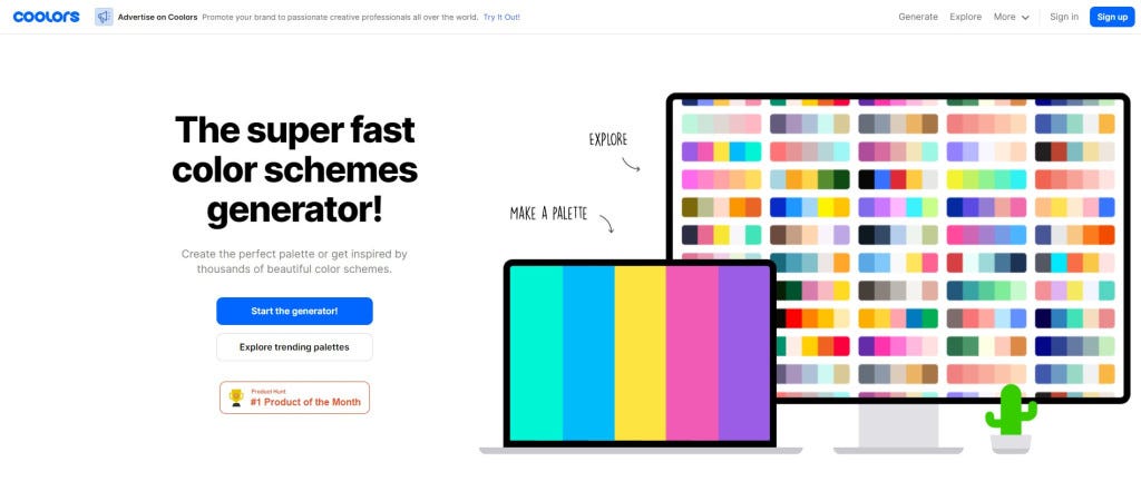 Screenshot of Coolors.co home / landing page 