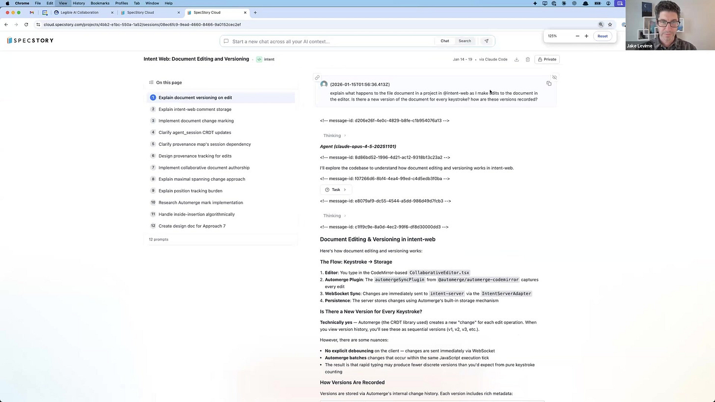 A screenshot of a Claude chat history showing multiple prompts to load context before generating a design document.